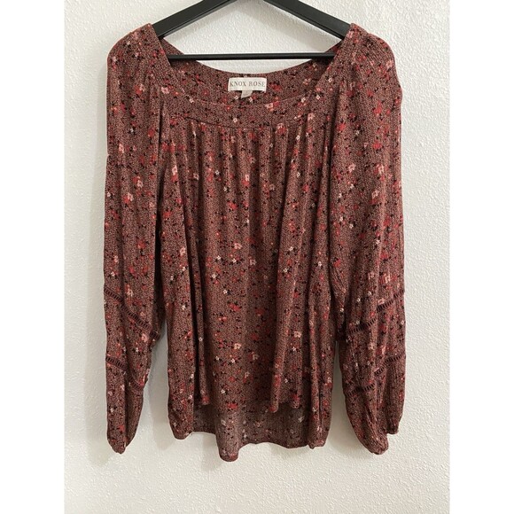 Source Unknown Tops - Knox Rose Women’s Burgundy Peasant Long Sleeve Boho Blouse L G48